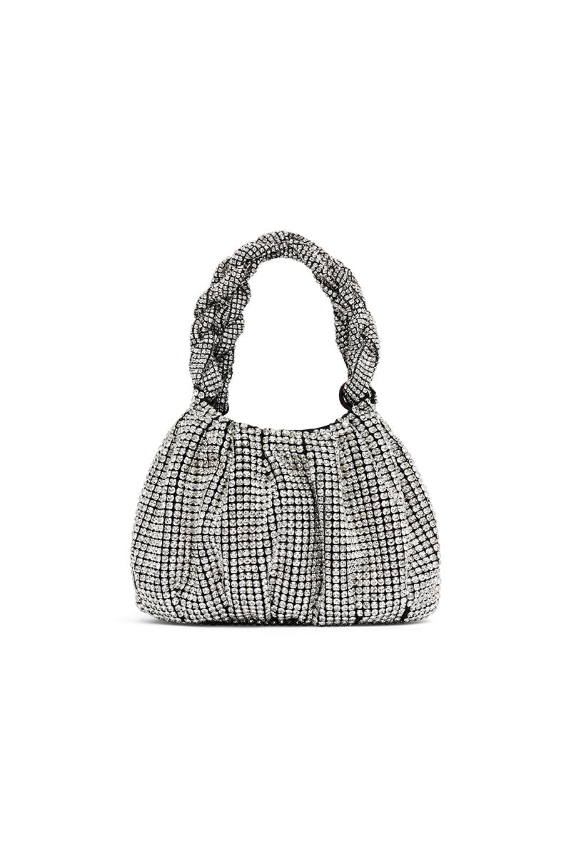 Atticus Bag: black glow mesh bag with silver embellishment, perfect to accessorise for formal events. 