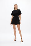 Dover Mini: Stylish black formal mini dress featuring short sleeves and a round neckline.